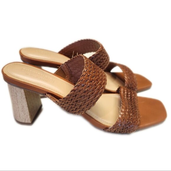 Cushionaire Memory Foam Brown & Cream Woven Faux Leather 2-Strap Sandals, 9 - Picture 2 of 7